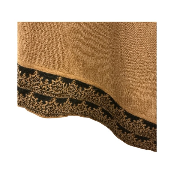 100% Baby Alpaca Knit Poncho Shawl Scarf Wrap Tan & Black - Picture 3 of 6